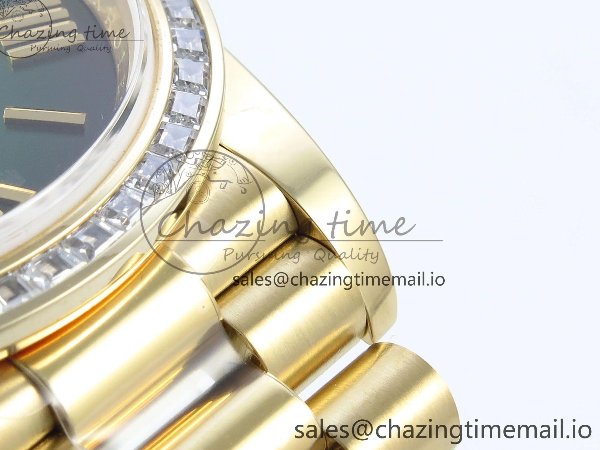 MiroTime 1224 TechFriendly DayDate 40 YG QF 1:1 Best Edition Green Black Dial Diamonds Bezel on President Bracelet A2836 V5 (Gain Weight) 490